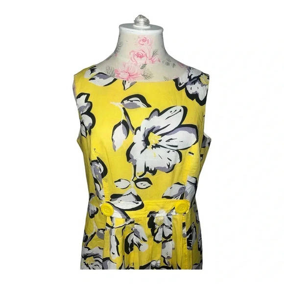 Cato Women’s Yellow Bright and Big Floral Cotton Dress with Front Pleats… - Picture 4 of 15